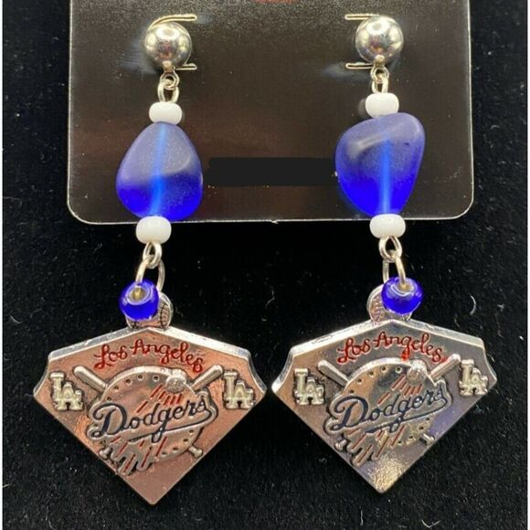 LA Dodgers Blue Glass Bead Earrings by Neanie-Bot - Free Shipping - Picture 1 of 2